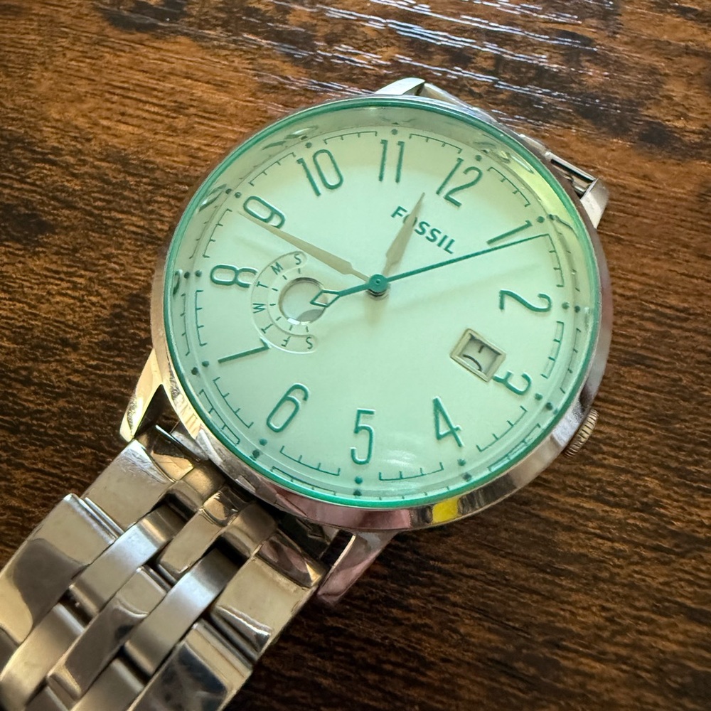 New Fossil Silver & Teal Watch